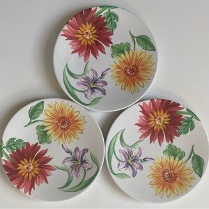 Dansk Melamine Plate Set Of 3. 8.5” as cross. Tropical Swirl Flowers EUC Floral